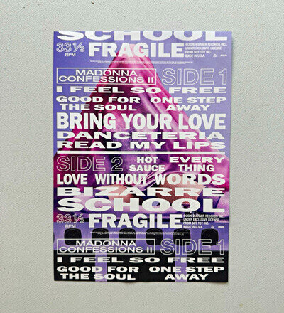 Madonna Original Promotional "School" Poster/Flyer Sides 1 & 2 Track Listing