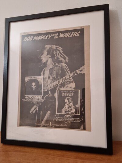BOB MARLEY Original framed promo ad poster.1975.A3.Frame size 53cm x 43cm