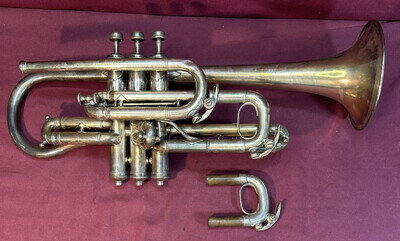 Vintage J W York & Sons Cornet / Trumpet Horn #25325 w/Getzen case Ragtime