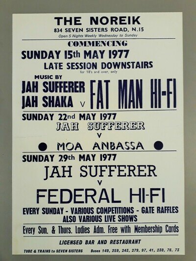 Reggae & Ska promo concert poster - Club Noreik Fatman Jah Shaka 1977 A3 reprint
