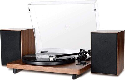 HiFi Wooden Bluetooth Turntable Vinyl Record Player Stereo System w/ Twin Speake