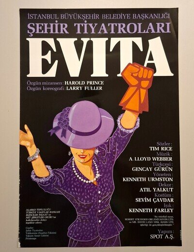 Evita Turkish Theatre Poster – Istanbul Şehir Tiyatroları – Original 33×48 cm