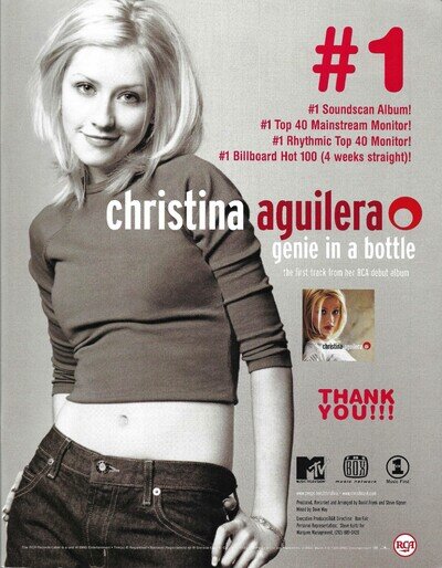 CHRISTINA AGUILERA Rare Genie PROMO AD Poster for 1999 8.5x11 MINT