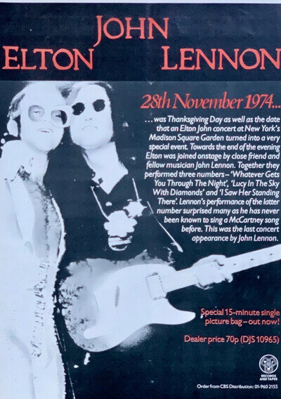 ELTON JOHN LENNON original 1981 POSTER ADVERT LIVE 28 NOVEMBER 1974