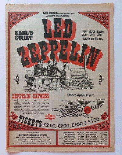 LED ZEPPELIN - Original 1975 Poster Advert Earl's Court London Concert Express