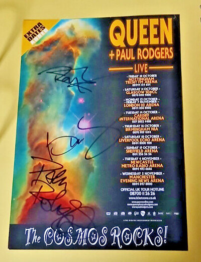 Queen signed autograph Brian May Roger Taylor Paul Rodgers flyer Freddie Mercury