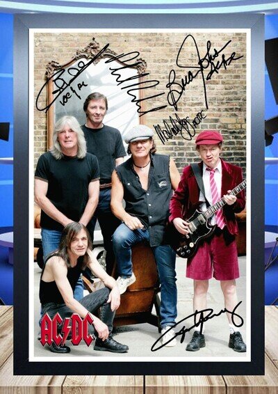 370) ac/dc brian johnson & angus young signed unframed/framed photograph pp ####