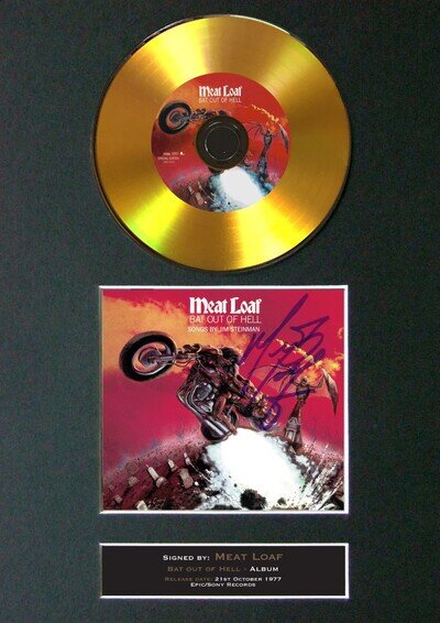 Meat Loaf Bat Out Of HellSigned Gold Disc Mounted Framed Display Autograph Repro