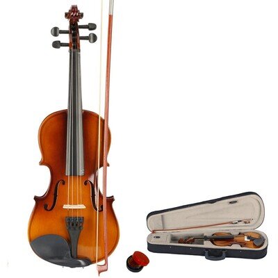 Violin Natural 3/4 Basswood Student Acoustic Set with Case Bow Rosin - Kids Set