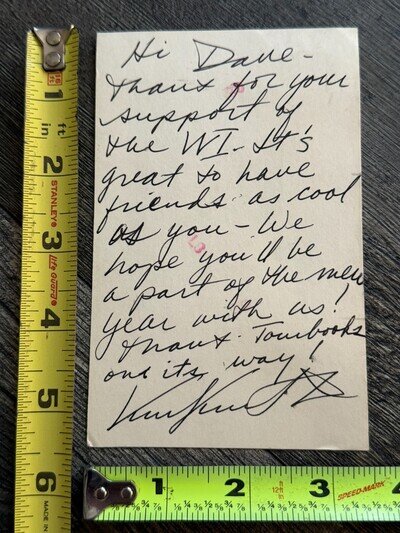 KISS VINNIE VINCENT Signed Autograph Postcard 1987 Handwritten Message Vintage