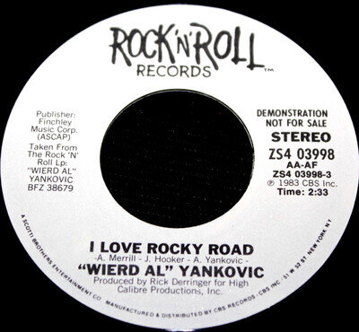 WEIRD AL YANKOVIC - I Love Rocky Road (Rare 1983 U.S. Promo 7" 45) NM Vinyl