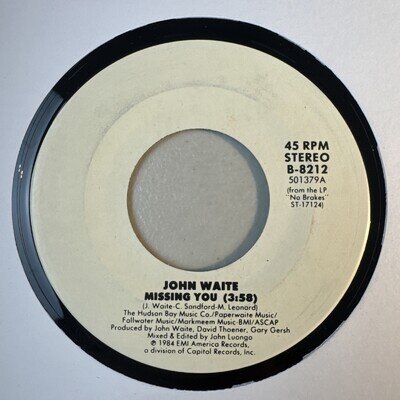 JOHN WAITE - MISSING YOU [7" Vinyl] 1984 USA B-8212 NEAR MINT