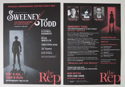 Sweeney Todd Ramin Karimloo Meow Meow Sondheim B'ham 2026 Handbill / Flyer x 2