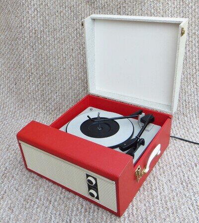 SUPERB RED FIDELITY HF35 VINTAGE RECORD PLAYER -FULLY SERVICED WORKING EXCELLENT