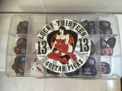 Dunlop Lucky 13 Guitar Picks over 250 picks in a display case