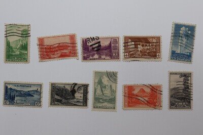 US Scott 740-749 Natl Parks Stamps Set Used 1934 F-VF