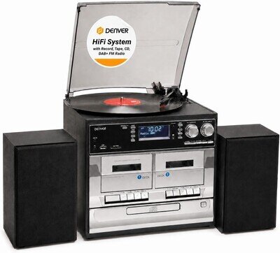 DAB/DAB+ Record Player Turntable Cassette & CD player HiFi with USB Recording