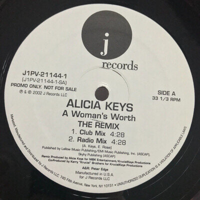 Alicia Keys – A Woman's Worth - The Remix Vinyl 12 US PROMO 2002 *DL