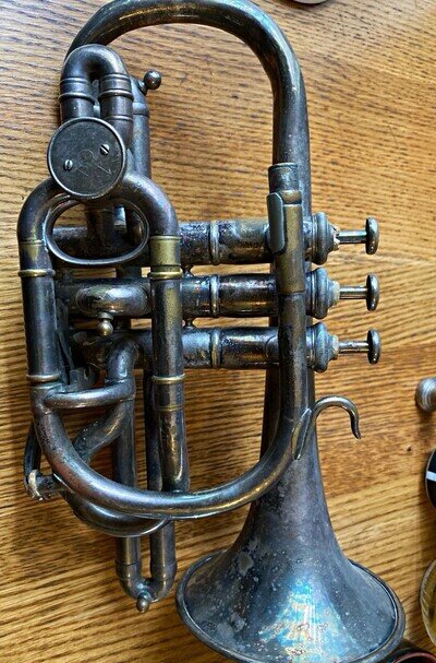 Rare Antique Victorian George Butler Haymarket London Circular Cornet Brass Horn