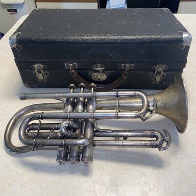 Vintage CG Conn Elkhart Cornet Trumpet Original Case Mouthpiece Mute *For Parts