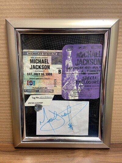 Michael Jackson Autograph Signature + ticket Authenticated Framed 1988 COA