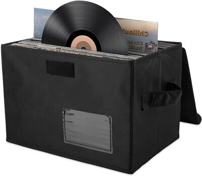 7/12 inch Vinyl Record Storage Box Collapsible LP Organizer with Lid & Handles