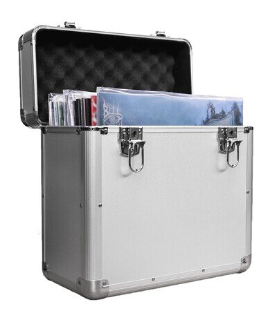Vinyl Storage Box LP 12" Vinyl Record Storage Case Heavy Duty Lockable Silver