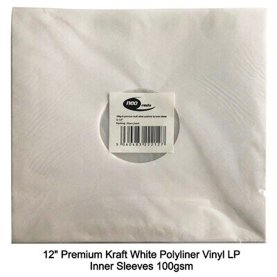 White 12" vinyl LP Record Kraft Paper Polyliner 100gsm Inner Sleeves New LOT