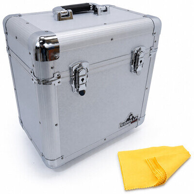 Gorilla 12" LP Vinyl Record Carry Storage Case Box - Silver - Holds 60 inc Cloth