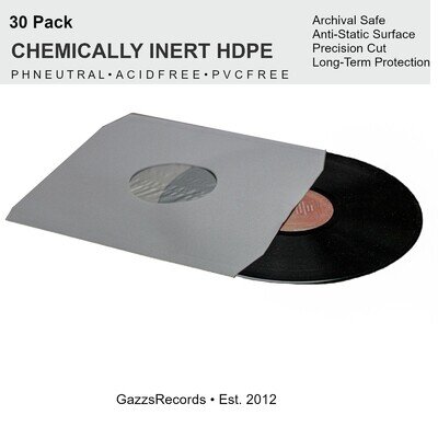 30 12" Inch Poly Lined Vinyl Record Inner Sleeves Anti-Static 90g White Paper
