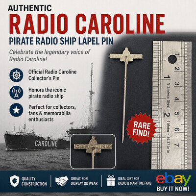 VERY RARE 1960s RADIO CAROLINE “CAROLINE” STICK/LAPEL PIN ....Tracked free post