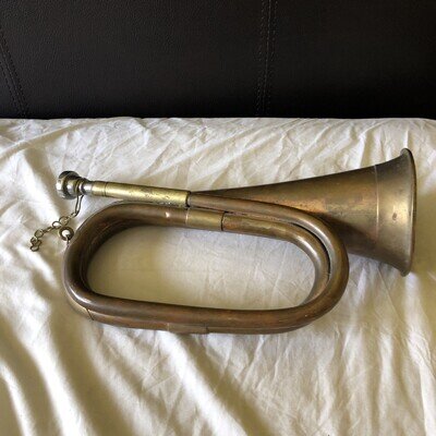 Vintage Copper And Brass Military Style Duty Bugle Horn -as Is Patina 670g
