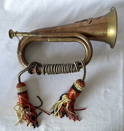 Vintage 2-Tone Brass Military Themed ROYAL ARTILLERY Army Bugle with Tassle #2