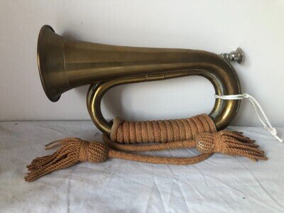 Vintage Brass Military Bugle with corded handle, tassles & mouthpiece chain