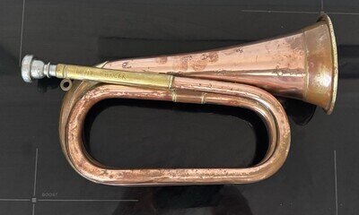 Vintage Inscribed British Military Copper & Brass Duty Bugle with Mouthpiece