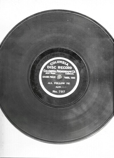 Columbia Disc Record All Follow Me by Columbia Band. Circa 1901 - 1903.