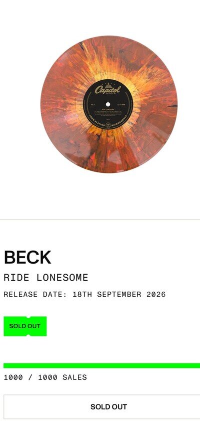 PRESALE Beck Ride Lonesome Blood Records Burnt Metallic Gold Vinyl LP 1/1000