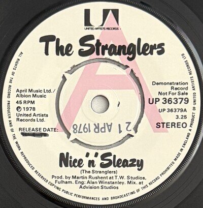 THE STRANGLERS -Nice ‘n’ Sleazy- Original UK 7” Promo (Vinyl Record)