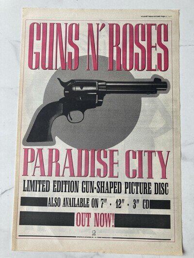 GUNS N ROSES PARADISE CITY 11" x 16" FULL PAGE MAGAZINE ADVERT POSTER 1989