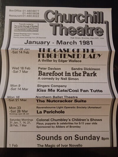 1981 Churchill Theatre Bromley Programme Peter Davison Sandra Dickinson Flyer