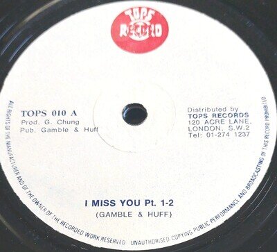 The Heptones "I Miss You Part 1-2" UK 70s Tops Label 12" 45rpm Single