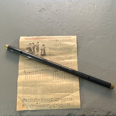 Vintage Black Fife Brass End with Instruction Sheet and Sheet Music