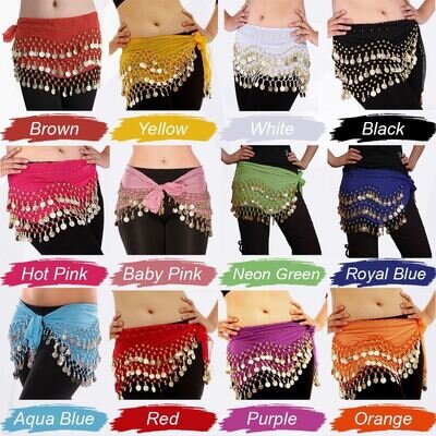 3ROWS BELLY DANCE WRAP BELT DANCER SKIRT COSTUME COINS HIP SCARF WOMEN GIRLS