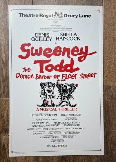 Sweeney Todd Original Theatre Poster Drury Lane 1980 Denis Quilley
