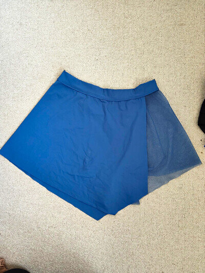 Capezio Women’s Blue Dance Skirt Asymmetrical Mesh Insert Adult Size M Jazz