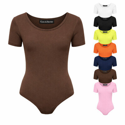 Girls Dance Leotard Plain Microfibre Stretchy Ballet Short Sleeve Bodysuit Gym
