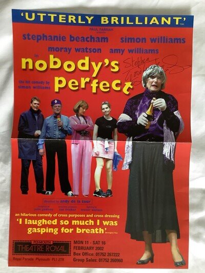 Nobody’s Perfect Theatre Poster & Two X Photographs Signed By Simon Williams