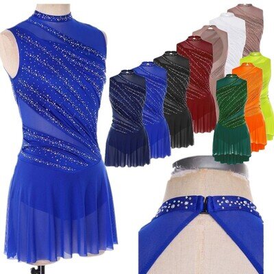 UK Women's Rhinestones Lyrical Dance Dress Ballet Tulle Leotard Dress Costume