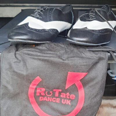RUTate Dance UK Men's Black & White Leather Lace-Up Dance Shoes + Bag, Size 9