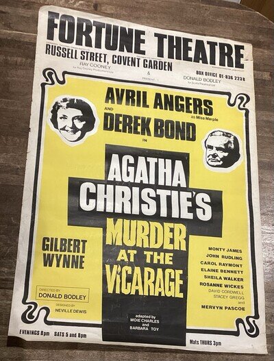 Original Agatha Christie’s Murder at the Vicarage Fortune Theatre Poster 1976